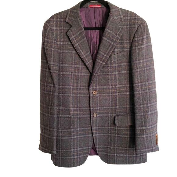 PAL ZILERI Wool Cashmere Checked Plaid Blazer Purple 40R - Picture 2 of 12